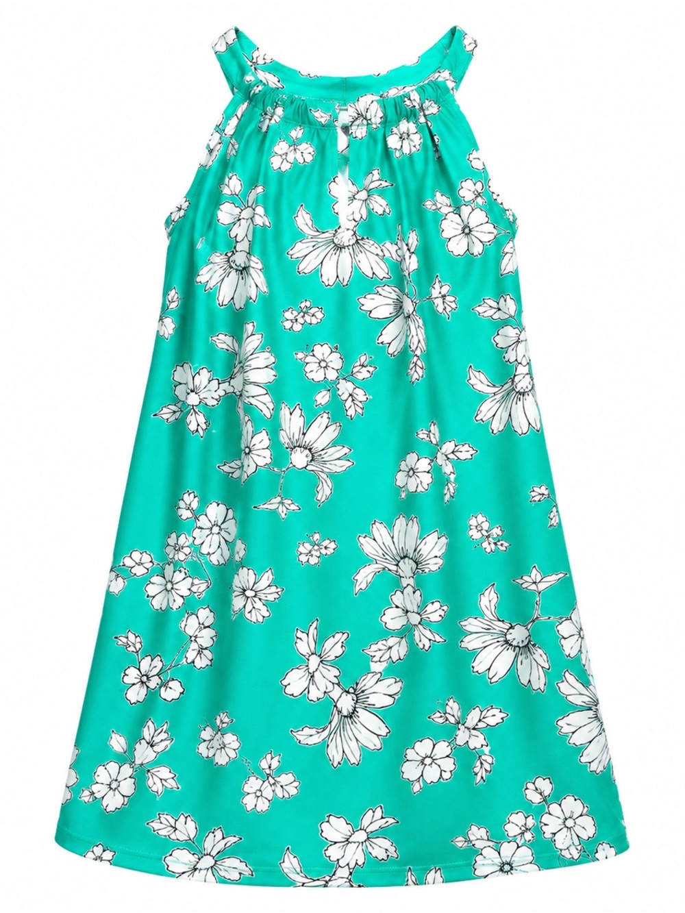 Teal Floral Halter Neck Mini Dress